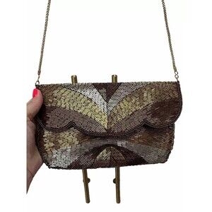 Vtg La Regale Beaded Scallop Trim Art Deco Evening Small Bag Clutch Purse Satin